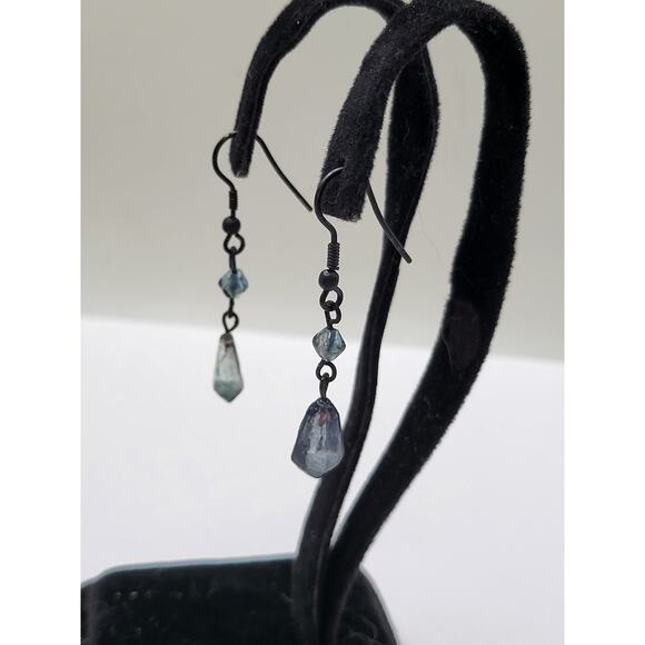 Gunmetal Y Necklace and Earring Set Blue Crystal Beads Modern Fashion Jewelry - Picture 12 of 13